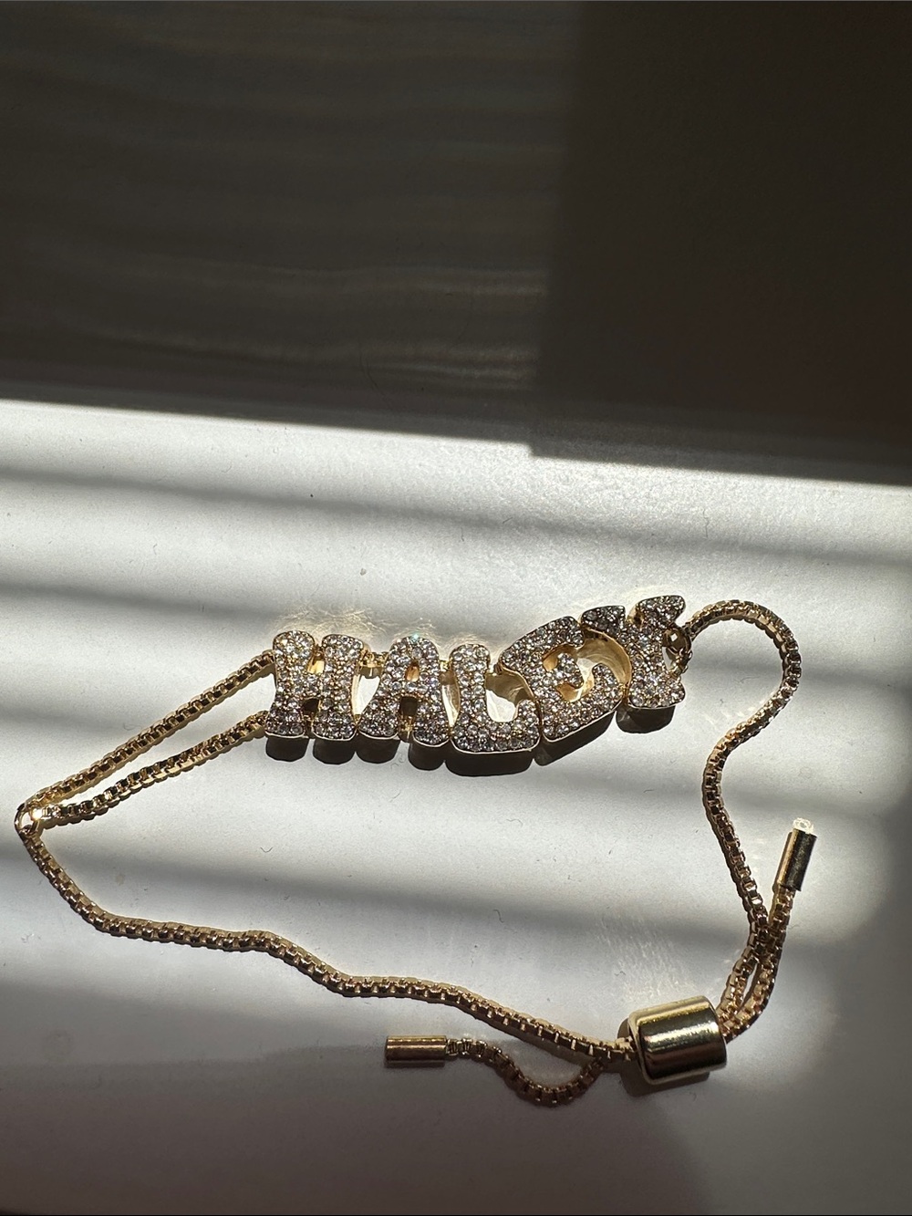 BaubleBar Gold Rhinestone Nameplate Bracelet